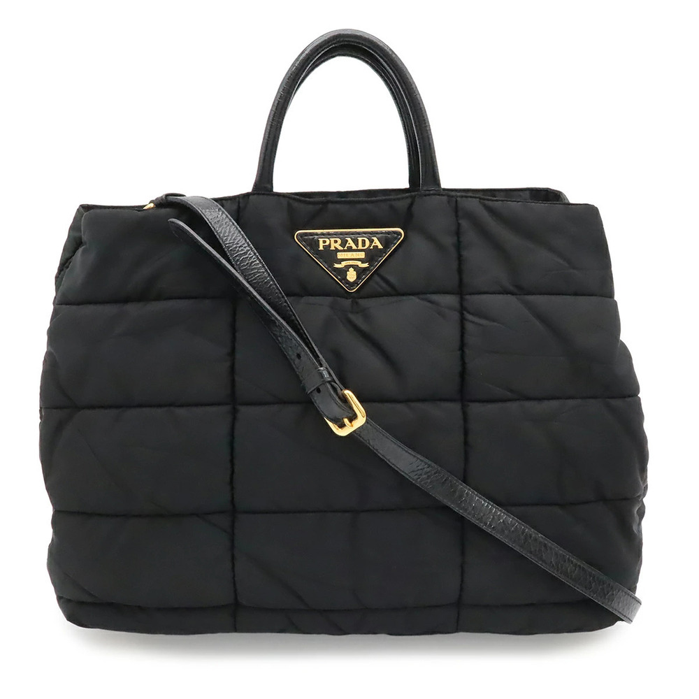Prada Triangle Tote Tessuto Saffiano Bag Crossbody Quilted Enamel NERO Black